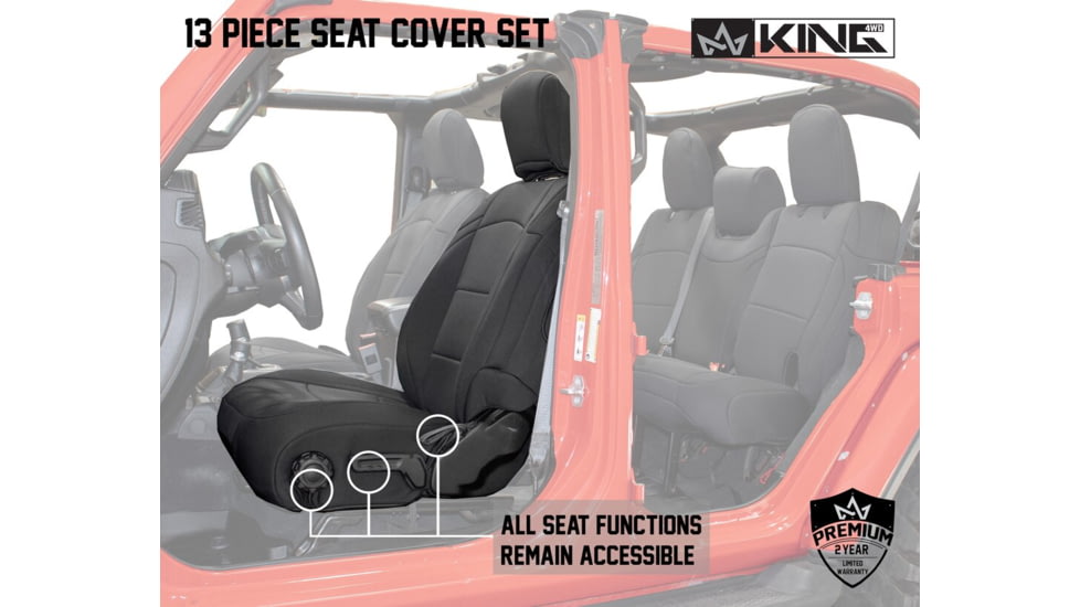 King 4WD Seat Covers, Jeep Wrangler Unlimited JL 4 Door 2018 - 2019, Neoprene, Black/Black, 11010801