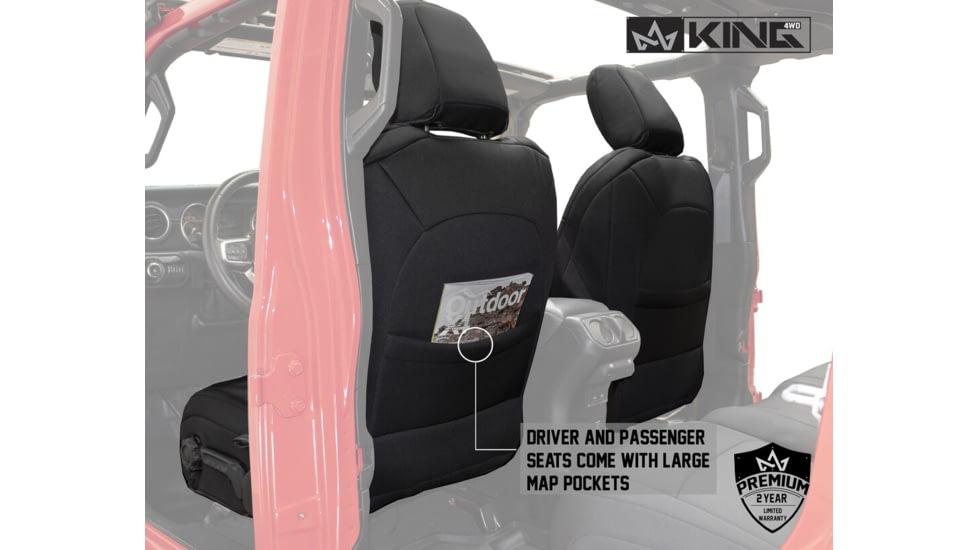 King 4WD Seat Covers, Jeep Wrangler Unlimited JL 4 Door 2018 - 2019, Neoprene, Black/Black, 11010801
