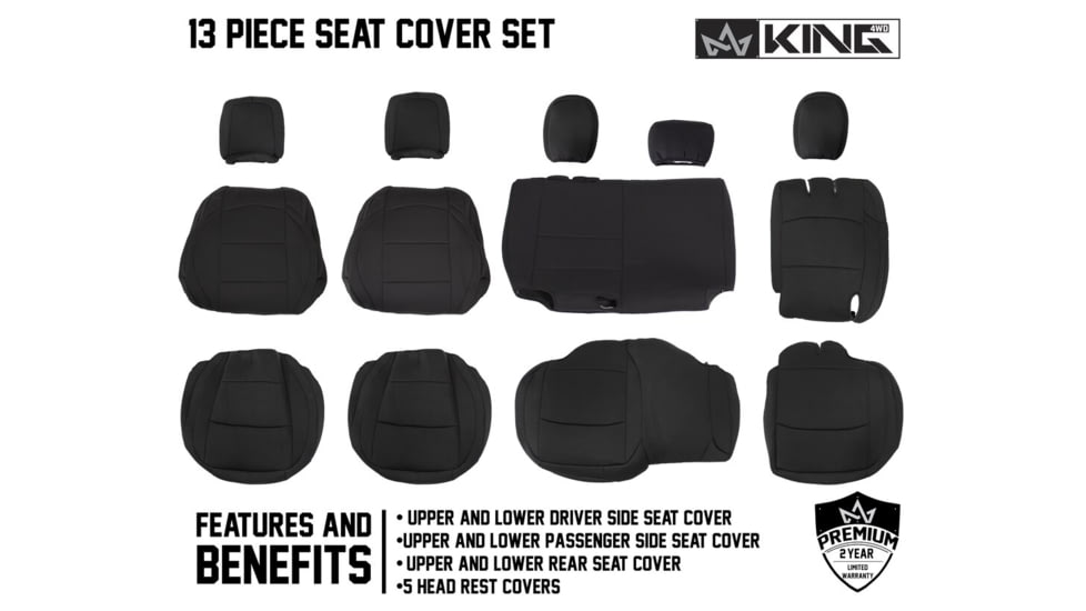 King 4WD Seat Covers, Jeep Wrangler Unlimited JL 4 Door 2018 - 2019, Neoprene, Black/Black, 11010801