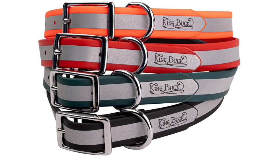 King Buck Core D Ring High Visibility Reflective Collar with Name Plate, Black, Deep Teal, Orange, Red