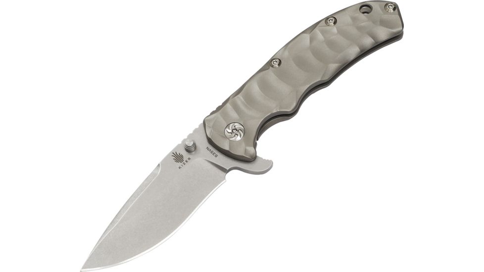 Kizer Cutlery Caligine Framelock Folding Knife,3.625in,CPM-S35VN Steel,Drop Point,Stonewash,Titanium Handle KI401D2