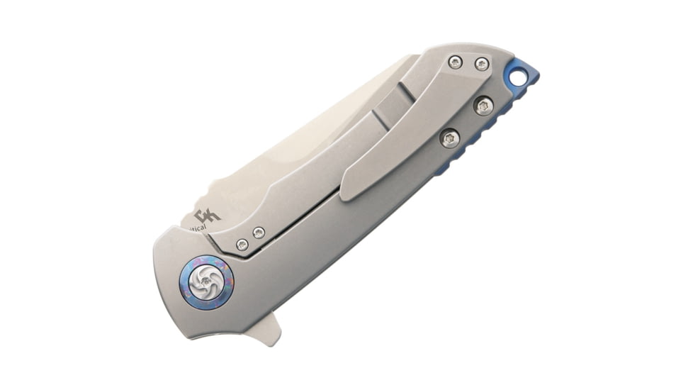 Kizer Cutlery Critical Folding Knife, 3.75in Stonewash Wharncliffe Blade, Gray Matte Finish Titanium Handle, Glass Breaker, Camo Nylon Case, KI4508