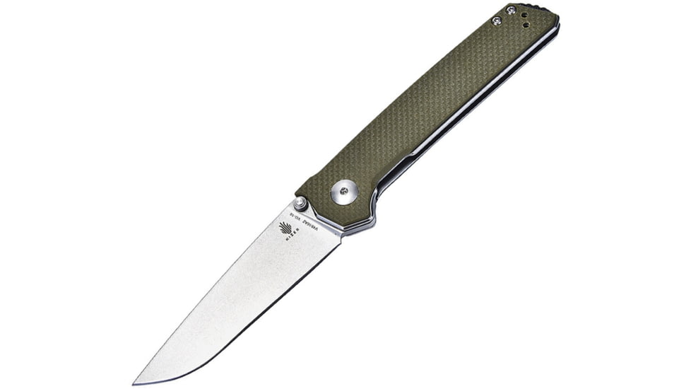 Kizer Cutlery Domin Folding Knife, 3.5in Stonewash Vg-10 SS Drop Point, Green G10 Handle, Thumb Stud, Pocket Clip, V4516A2