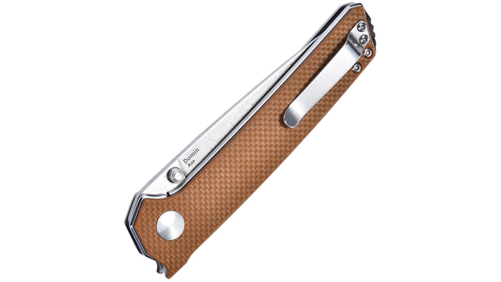 Kizer Cutlery Domin Folding Knife, 3.5in Stonewash Vg-10 SS Drop Point, Tan G10 Handle, Thumb Stud, Pocket Clip, V4516A4