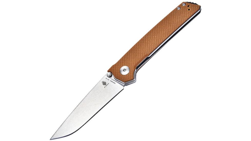 Kizer Cutlery Domin Folding Knife, 3.5in Stonewash Vg-10 SS Drop Point, Tan G10 Handle, Thumb Stud, Pocket Clip, V4516A4