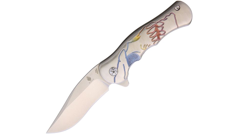 Kizer Cutlery Dorado Skully M390 Folding Knife,3in,Bohler M390 Steel,Clip Point,Stonewash,Brushed Titanium Handle KI3455A2