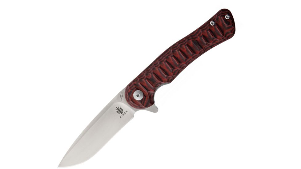 Kizer Cutlery Dukes Linerlock Black/Red Folding Knife,3in,Standard Edge,Satin,Black and Red,G10 Handle KIV3466A2
