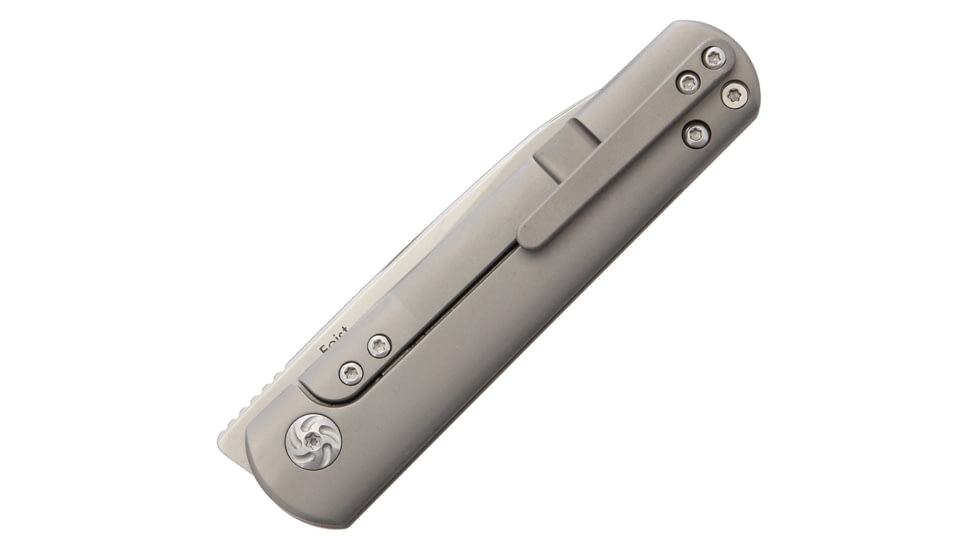 Kizer Cutlery Feist Framelock Folding Knife, 2.75in Stonewash Cpm S35Vn SS Drop Point, Gray Matte Finish Titanium Handle, Pocket Clip, Designed By Justin Lundquist, Camo Nylon Case, KI3499