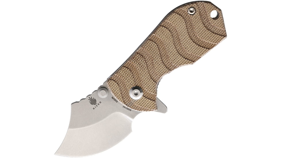Kizer Cutlery Flip Shank Framelock Folding Knife, 2 stonewash finish S35VN stainless blade, Natural sculpted micarta handle with titanium back, KI2521A3