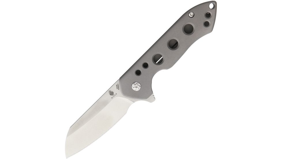 Kizer Cutlery Guru Framelock Folding Knife,3in,S35VN Steel,Standard Edge,Satin,Gray Titanium Handle Titanium with Machined Holes KI3504K1