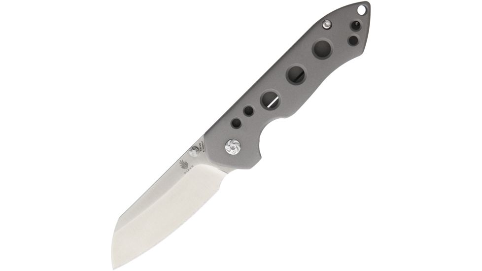 Kizer Cutlery Guru Framelock Folding Knife,3in,S35VN Steel,Standard Edge w/ Thumb Stud,Satin,Gray Titanium Handle Titanium with Machined Holes, KI3504A1