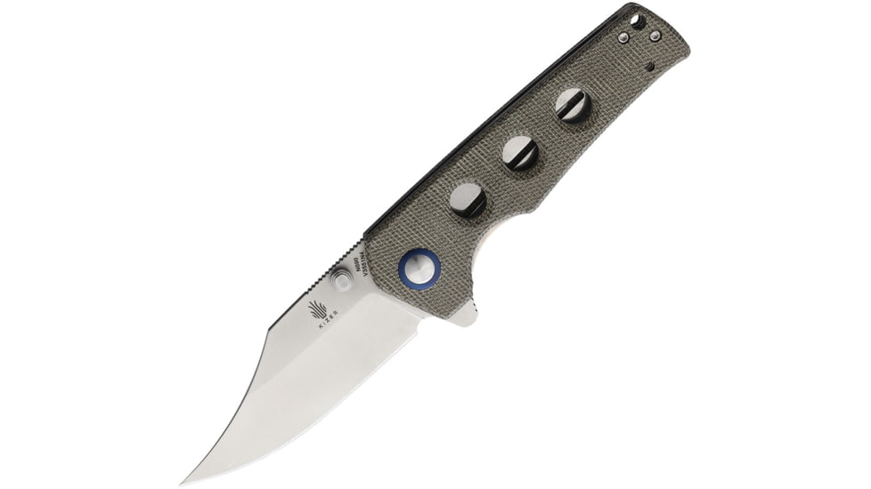 Kizer Cutlery Junges Linerlock Folding Knife, 3 satin finish Bohler N690 stainless clip point b, Green canvas micarta handle, V3551N4