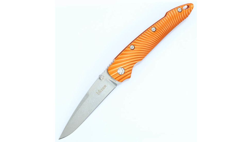 Kizer Cutlery Ki4419A1 Folding Knife,4in,Orange Sunburst Aluminum,Satin Drop Point KI4419A1