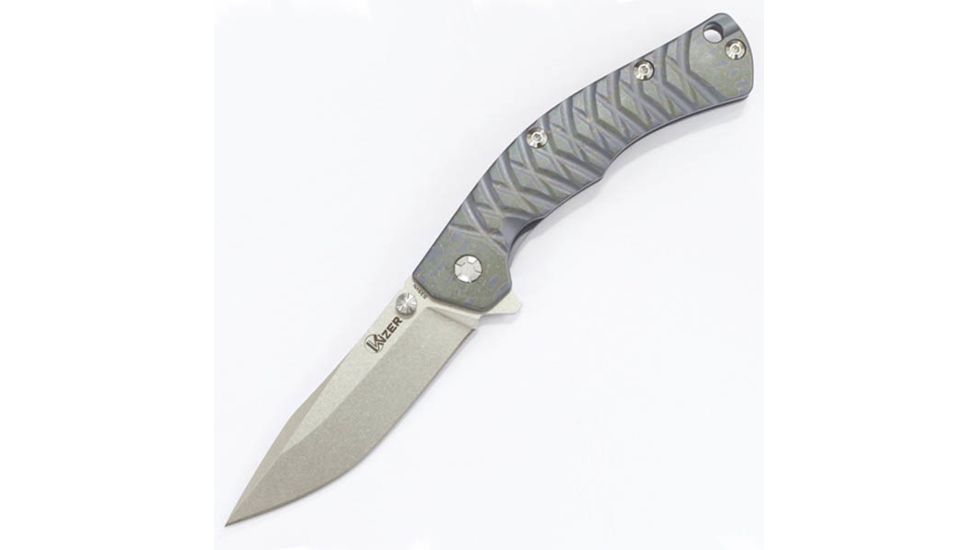 Kizer Cutlery Ki4443TI1 Folding Knife,Blue Titanium,Satin Drop Point KI4443TI2