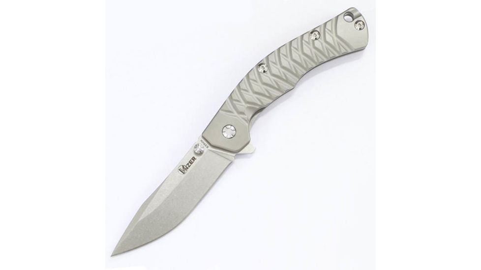 Kizer Cutlery Ki4443TI1 Folding Knife,Natural Titanium,Satin Drop Point KI4443TI1