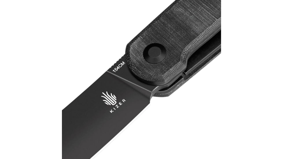 Kizer Cutlery Klipper Black Linen Folding Knife, 4.13in Closed, 3.13in Black Stonewash 154CM Stainless Steel Blade, Black Linen Micarta Handle, V3580C2