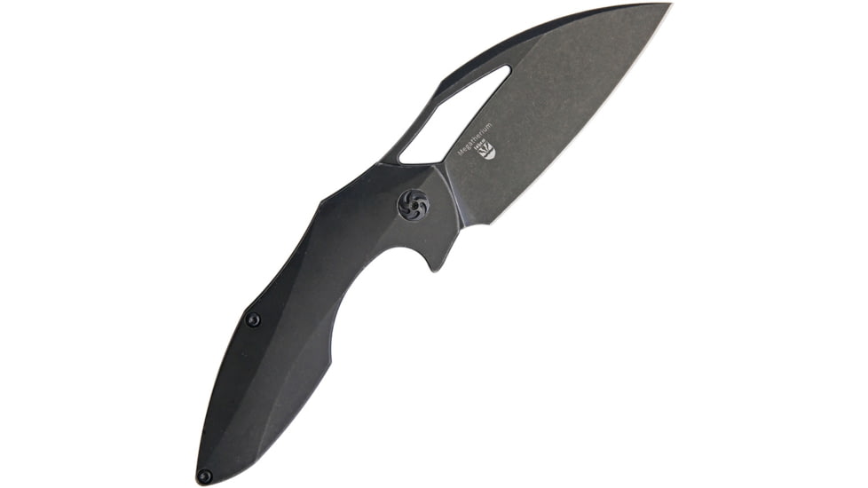 Kizer Cutlery Megatherium Left Handed Folding Knife, 4in Black Stonewash Cpm S35Vn SS Blade, Black Titanium Handle, Pocket Clip, Thumb Pull, Left Hand Version, Black Nylon Storage Case, KI4502L2