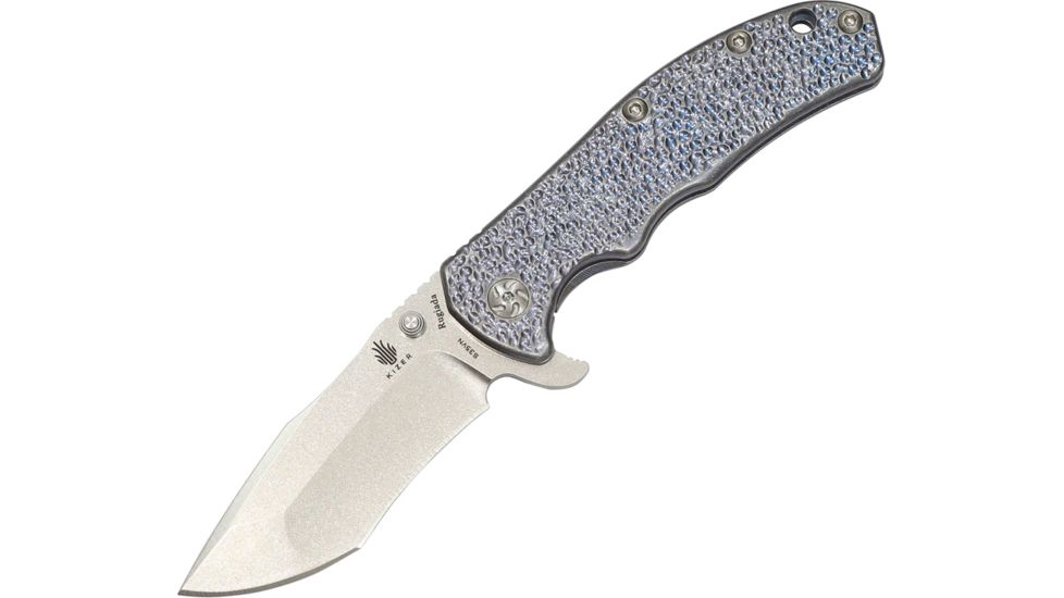 Kizer Cutlery Rugiada Tanto Framelock Folding Knife,3in,CPM-S35VN Steel,Tanto,Stonewash,Blue,Titanium Handle KI3401T1