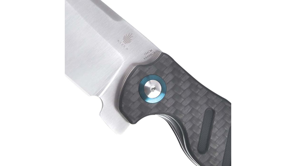 Kizer Cutlery Sheepdog Linerlock Folding Knife, 3.95in, 154CM, Satin Sheepsfoot Blade, Black/Gray Carbon Fiber Handle, Boxed, V5488C3