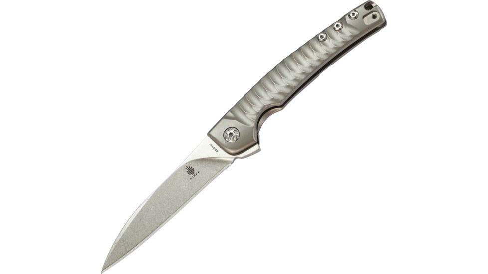 Kizer Cutlery Splinter Framelock Folding Knife,3.5in,Drop Point,Stonewash,Gray,Aluminum Handle KI3457TI1