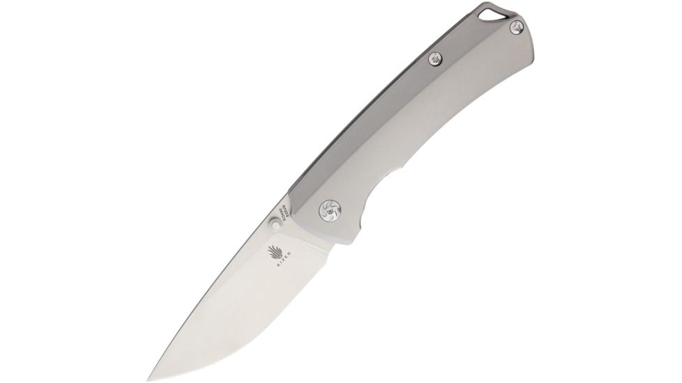Kizer Cutlery T1 Folder CPM-S35VN Folding Knife,3.25in,CPM S35VN Steel,Drop Point,Stonewash,Matte Silver,Titanium Handle KI3490