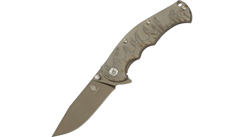 Kizer Cutlery Titanium Framelock Folding Knife,3.75in,Gray,Titanium Handle KI4447A2