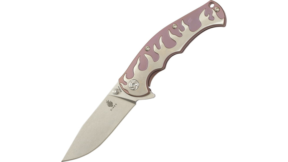Kizer Cutlery Titanium Framelock Folding Knife,3.75in,Stonewash,Purple Titanium, Handle KI4447
