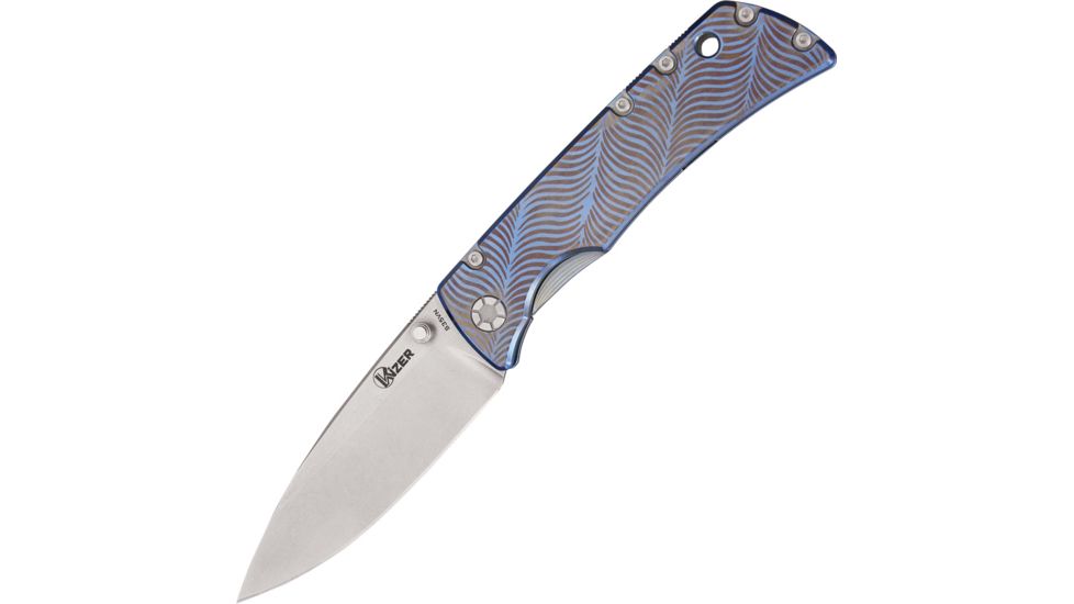 Kizer Cutlery Titanium Framelock Knife, Anodized blue/gray titanium handle KI4424