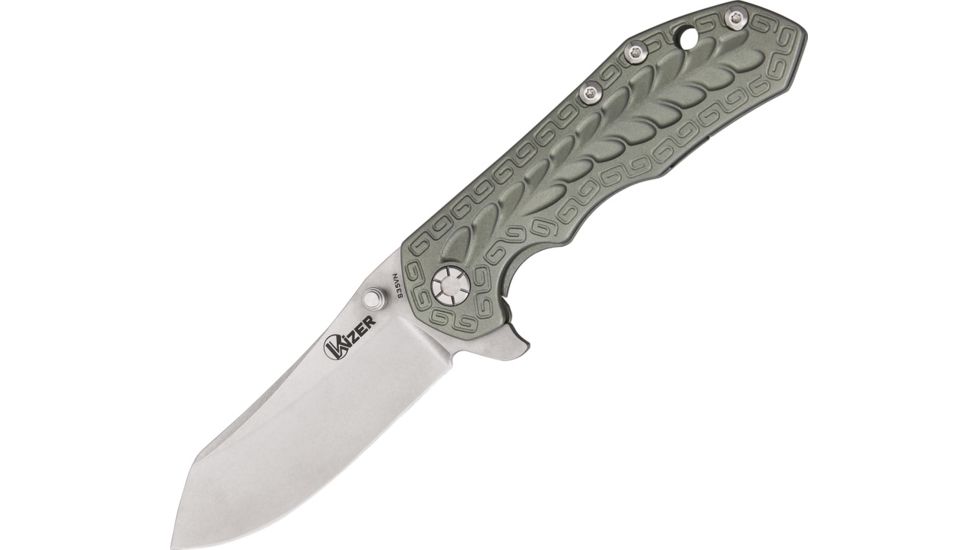 Kizer Cutlery Titanium Framelock Knife, Anodized green/gray titanium handle KI4423