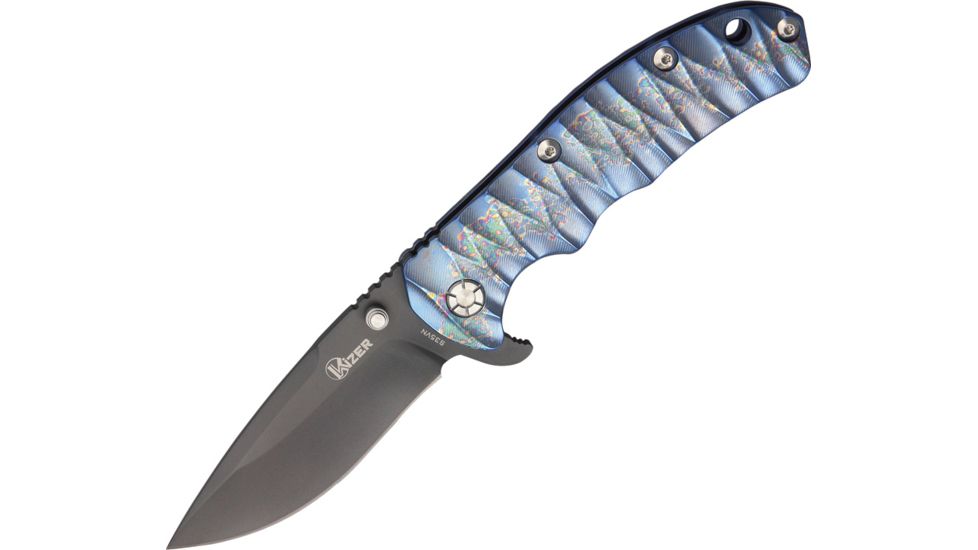Kizer Cutlery Titanium Framelock Fold Knife, SS drop point fine edge blade, Black/Spectrum Gloss Handle KI401C3