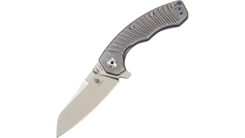 Kizer Cutlery Tomcat Framelock Folding Knife,3.625in,CPM-S35VN Steel,Stonewash,Anodized Titanium Handle KI4450TI2