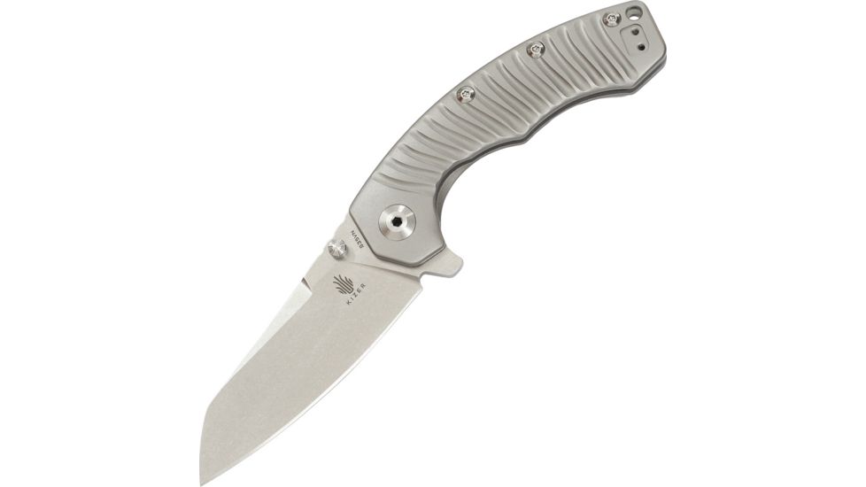 Kizer Cutlery Tomcat Framelock Folding Knife,3.625in,CPM-S35VN Steel,Stonewash,Milled Titanium Handle KI4450TI1