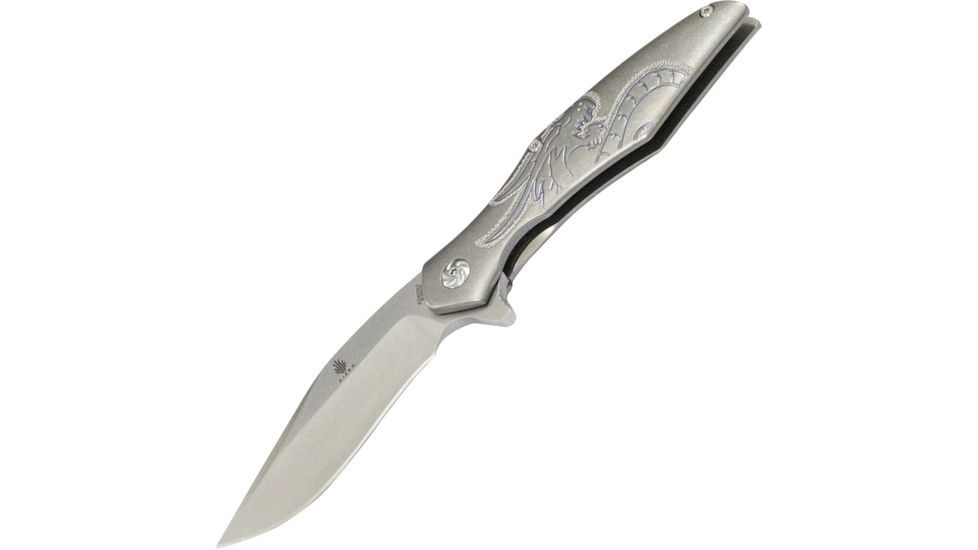 Kizer Cutlery Trifecta Framelock Dragon Folding Knife,3.875in,CPM-S35VN Steel,Standard Edge,Stonewash,Titanium Handle KI5462A2