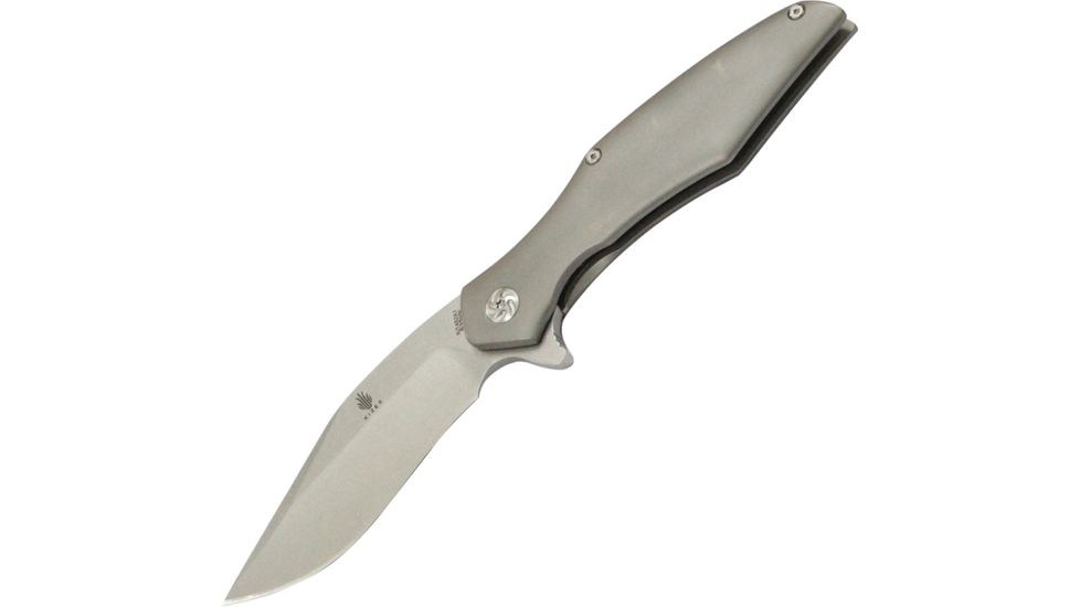 Kizer Cutlery Trifecta Framelock Folding Knife,3.875in,CPM-S35VN Steel,Standard Edge,Drop Point,Stonewash,Gray,Titanium Handle KI5462A1