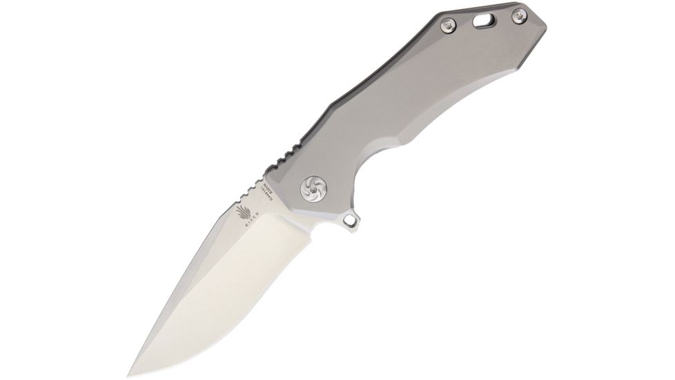 Kizer Cutlery Uprising CPM-S35VN Folding Knife,3.5in,CPM S35VN Steel,Drop Point,Stonewash,Matte Silver,Titanium Handle KI4491A1