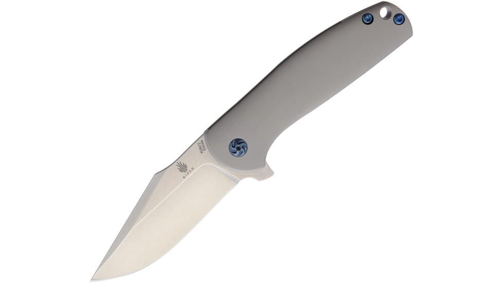 Kizer Cutlery Ursa Minor Framelock Folding Knife, 3in Stonewash Cpm S35Vn SS Clip Point Blade, Gray Titanium Handle, Pocket Clip, Camo Nylon Case, KI3472