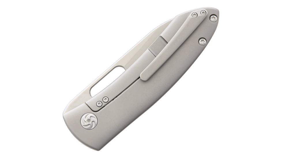 Kizer Cutlery Wanderer Framelock Folding Knife, 3.5in Stonewash Cpm S35Vn SS Drop Point, Gray Matte Finish Titanium Handle, Thumb Pull, Pocket Clip, Camo Nylon Case, KI4500