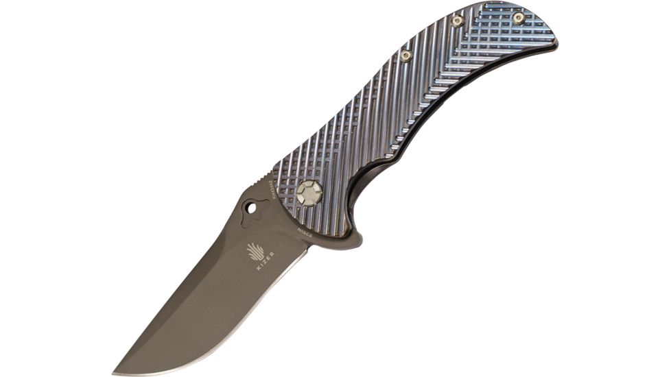 Kizer Cutlery Zambi Framelock Folding Knife,3.75in,Blue,Titanium Handle KI4434A2
