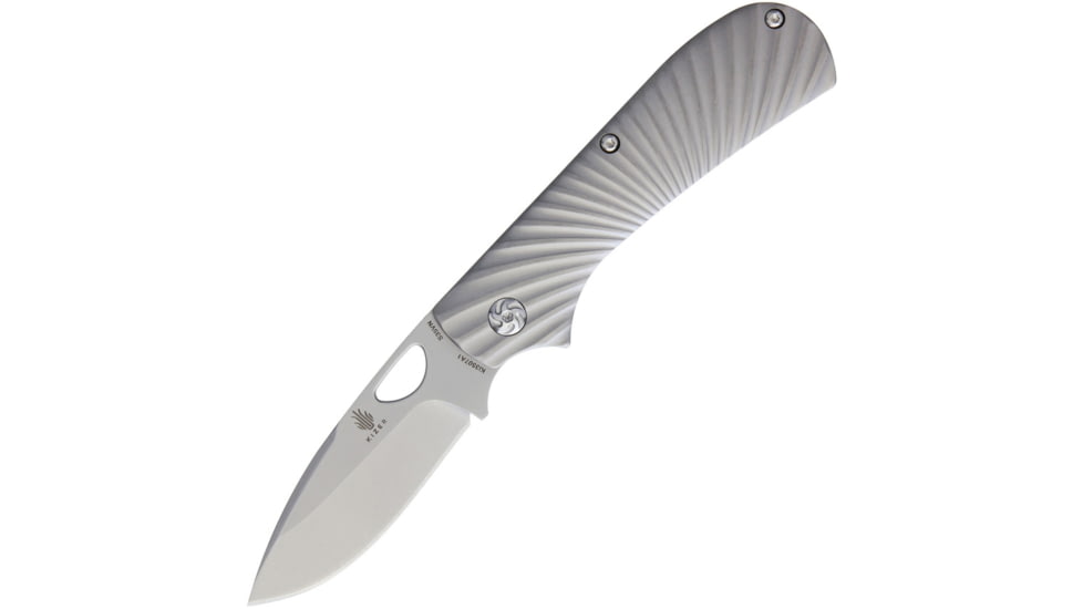 Kizer Cutlery Zipslip Folding Knife, 2.88in Satin S35Vn SS Drop Point, Sculpted Titanium Handle, Thumb Pull, Pocket Clip, Camo Nylon Case, KI3507
