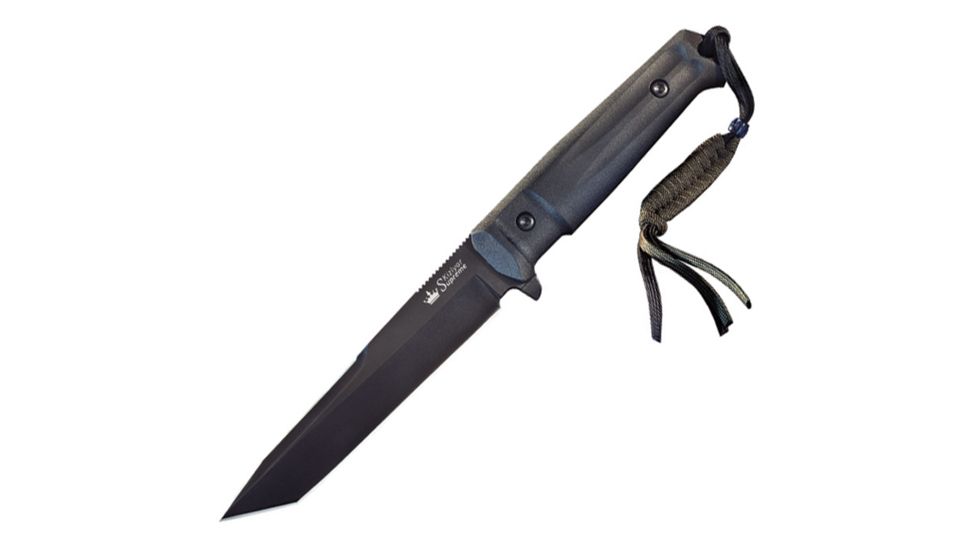 Kizlyar Aggressor Tactical Fixed Blade Knife,6in,Black Titanium Tanto Blade,Black Kraton Handle KK0013