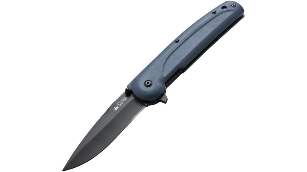 Kizlyar Biker-Z V2 Folding Knife,3.625in,Gray Titanium AUS-8 Stainless Blade,Contoured 3D Textured Blue/Gray G-10 Handle KK0129