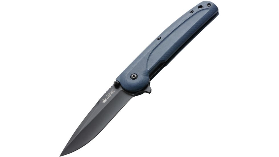 Kizlyar Biker-Z V2 Folding Knife,5in closed,Gray Titanium D2 Steel Blade,Contoured 3D Textured Blue/Gray G-10 Handle KK0132