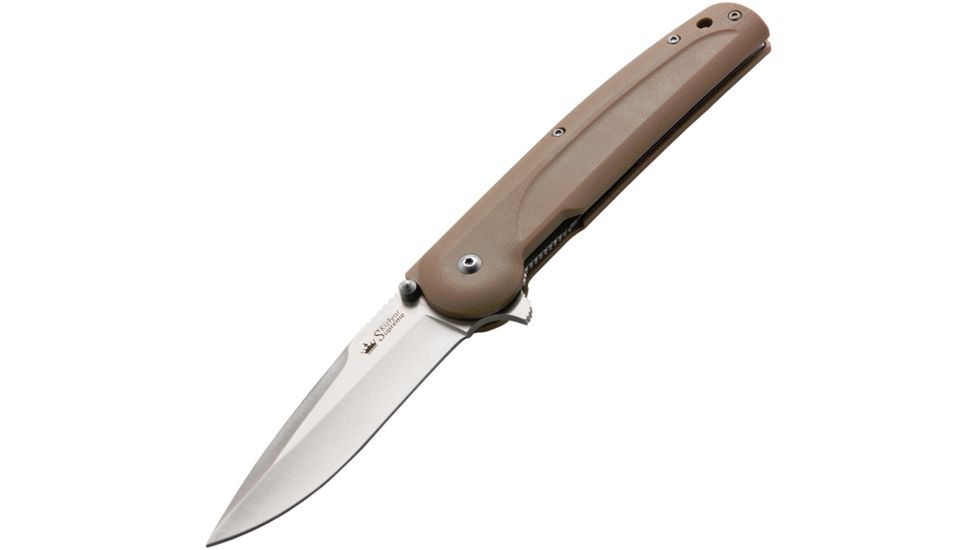 Kizlyar Biker-Z V3 Folding Knife,3.625in,Satin D2 Steel Blade,Contoured 3D Textured Tan G-10 Handle KK0133