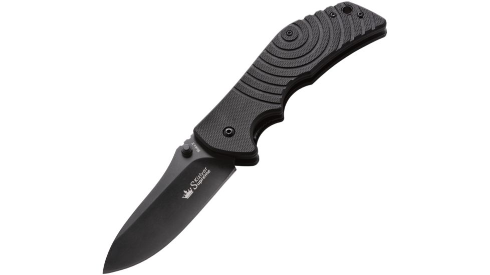 Kizlyar Bloke X Folding Knife,3.875in,D2 Steel Standard Edge Wide Blade,Textured Black G-10 Handle KK0151