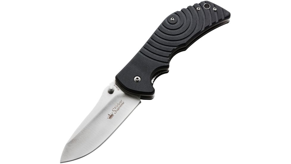 Kizlyar Bloke X Folding Knife,3.875in,Satin D2 Steel Standard Edge Wide Blade,Textured Black G-10 Handle KK0150