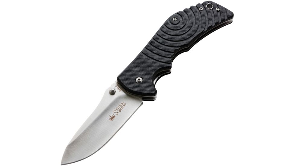 Kizlyar Bloke X Folding Knife,3.875in,Satin Stainless Standard Edge Wide Blade,Textured Black G-10 Handle KK0148