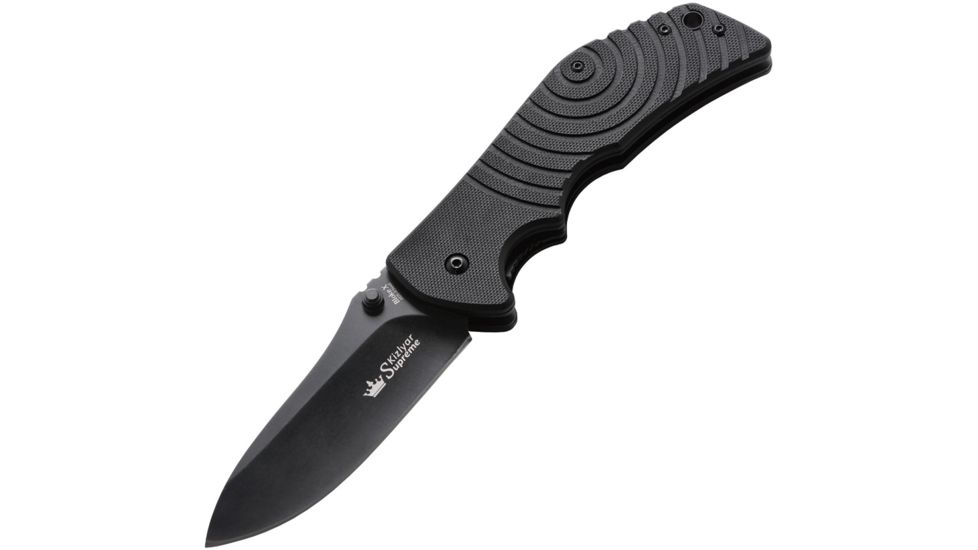 Kizlyar Bloke X Folding Knife,3.875in,Stainless Standard Edge Wide Blade,Textured Black G-10 Handle KK0149
