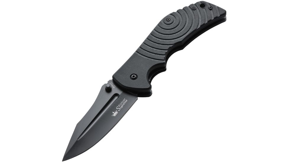 Kizlyar Bloke Z Folding Knife,3.875in,Black Titanium Standard Edge Wide Blade,Textured Black G-10 Handle KK0157