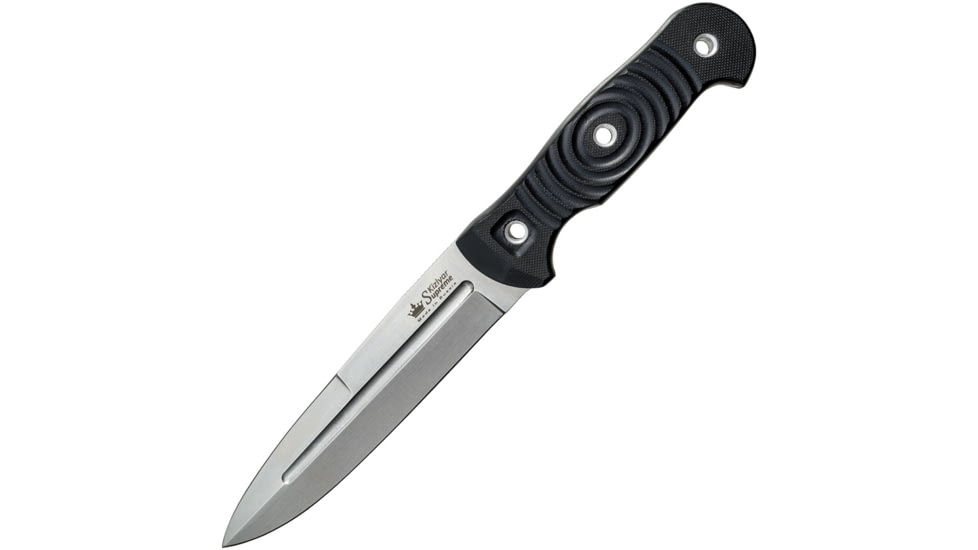 Kizlyar Legion Niolox Satin G10 Knife, 10.75in Overall, 5.75in Satin Niolox Tool Steel Spear Point Blade, Black Grooved G10 Handle, Camo Nylon Sheath, KK0034