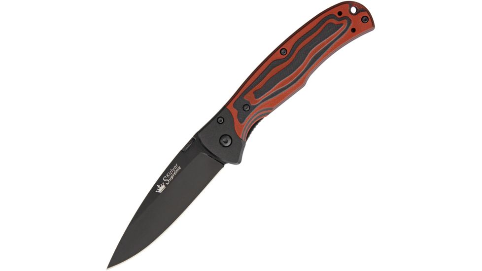 Kizlyar Prime Linerlock Black Ti D2 Folding Knife,3.5in,D2 Tool Steel,Drop Point,Black Titanium,Black,G10 Handle KK0106
